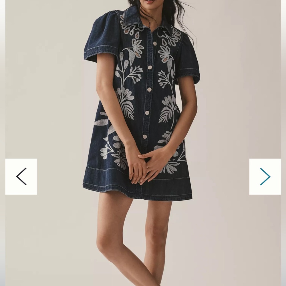 By Anthropologie Embroidered Denim Shirt Dress